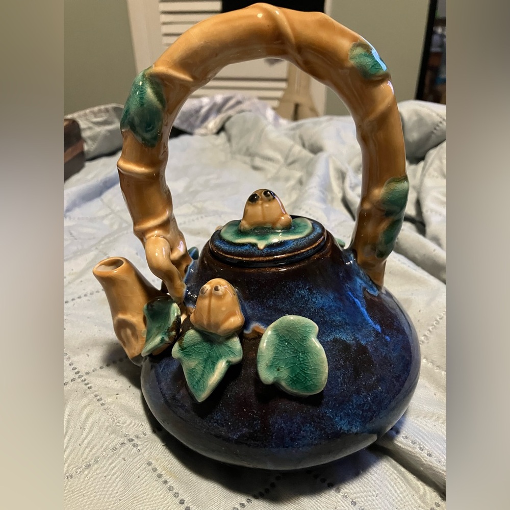 Vintage Art Studio Majolica Glazed Pottery Small Teapot